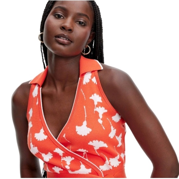 NWOT Women's Collared Sleeveless Cherry Tomato Sweaterknit Midi Wrap Dress - Picture 6 of 11